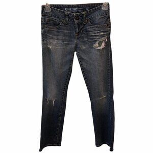 Guess Daredevil Boot Womesn Size 27 Medium Wash Stretch Distressed Denim Jeans